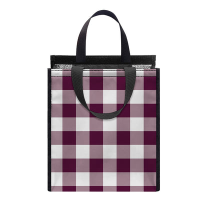 Burgundy And White Check Pattern Print Insulated Lunch Tote