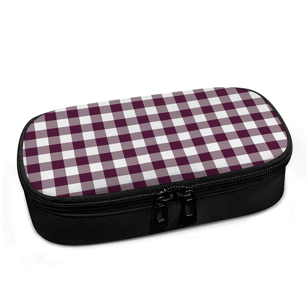 Burgundy And White Check Pattern Print Insulin Cooler Travel Case