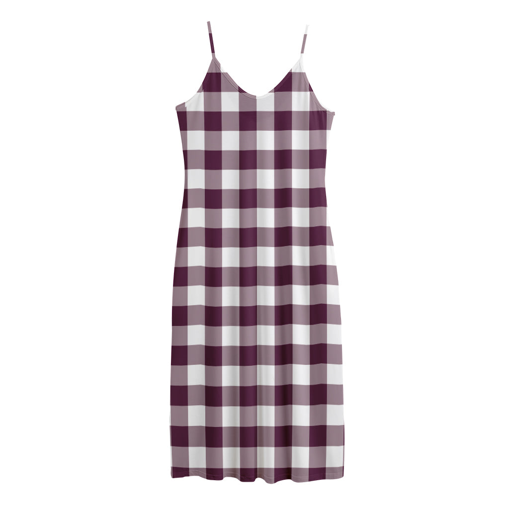 Burgundy And White Check Pattern Print Jersey Midi Cami Dress