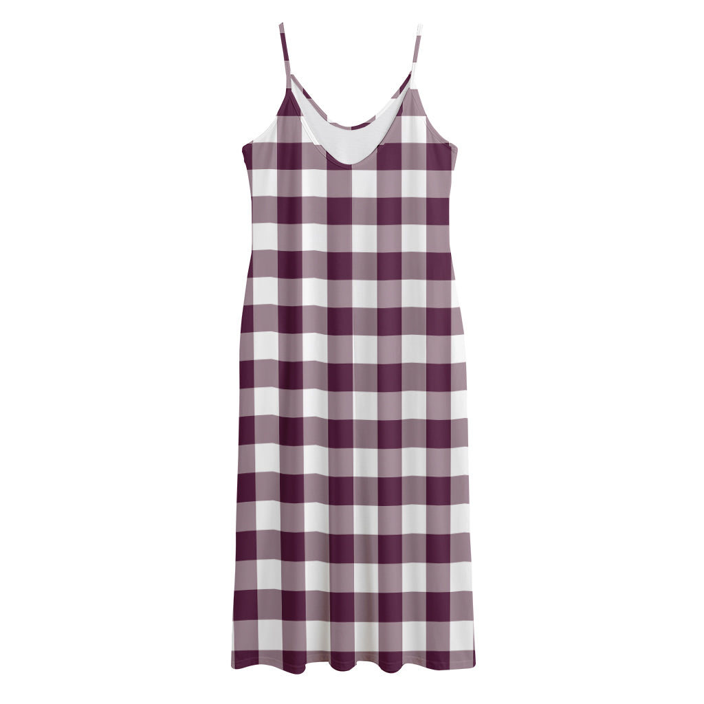 Burgundy And White Check Pattern Print Jersey Midi Cami Dress