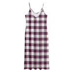 Burgundy And White Check Pattern Print Jersey Midi Cami Dress