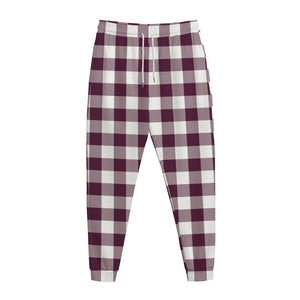 Burgundy And White Check Pattern Print Jogger Pants