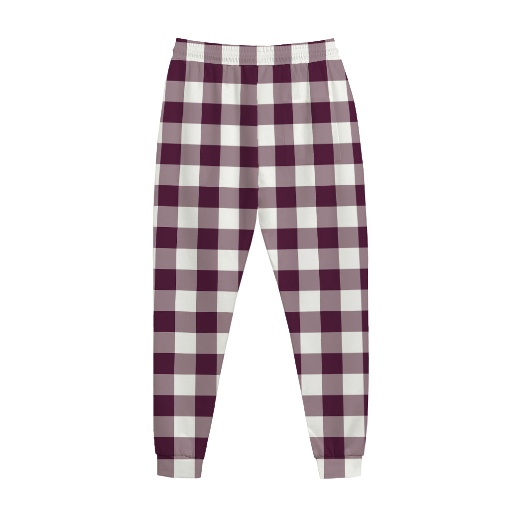 Burgundy And White Check Pattern Print Jogger Pants