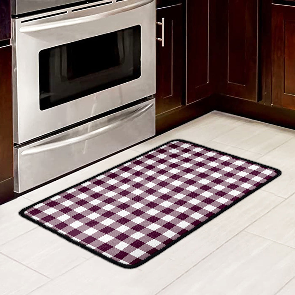 Burgundy And White Check Pattern Print Kitchen Mat