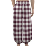 Burgundy And White Check Pattern Print Lantern Pants