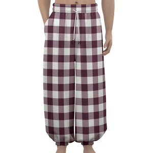 Burgundy And White Check Pattern Print Lantern Pants