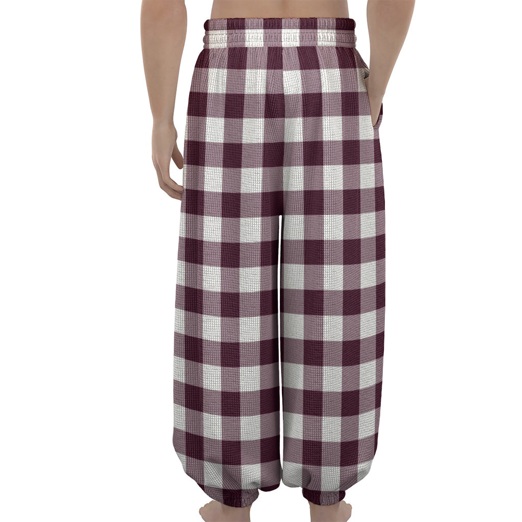 Burgundy And White Check Pattern Print Lantern Pants