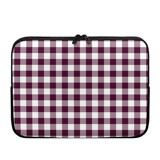 Burgundy And White Check Pattern Print Laptop Sleeve