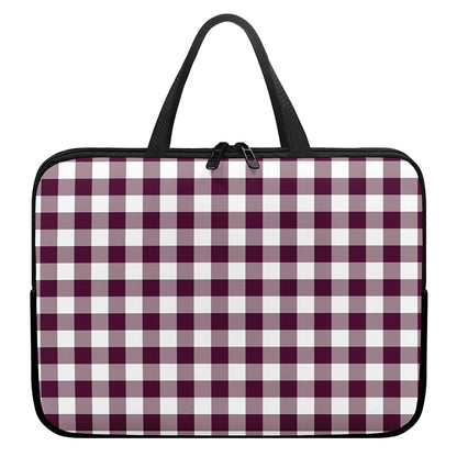 Burgundy And White Check Pattern Print Laptop Sleeve With Handle