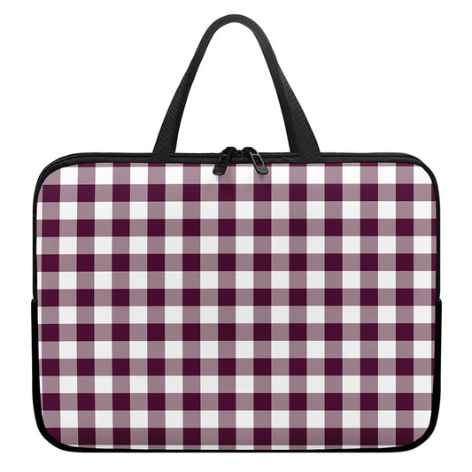 Burgundy And White Check Pattern Print Laptop Sleeve With Handle