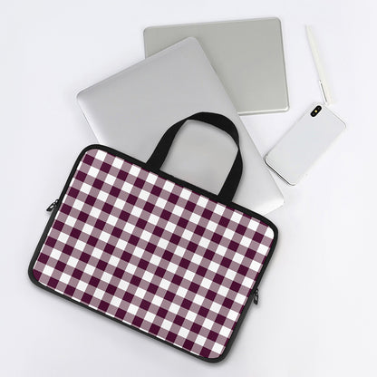 Burgundy And White Check Pattern Print Laptop Sleeve With Handle