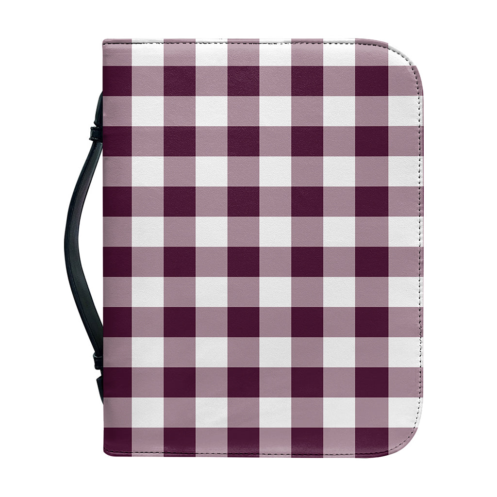 Burgundy And White Check Pattern Print Leather Bible Cover