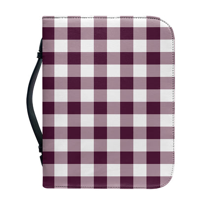 Burgundy And White Check Pattern Print Leather Bible Cover