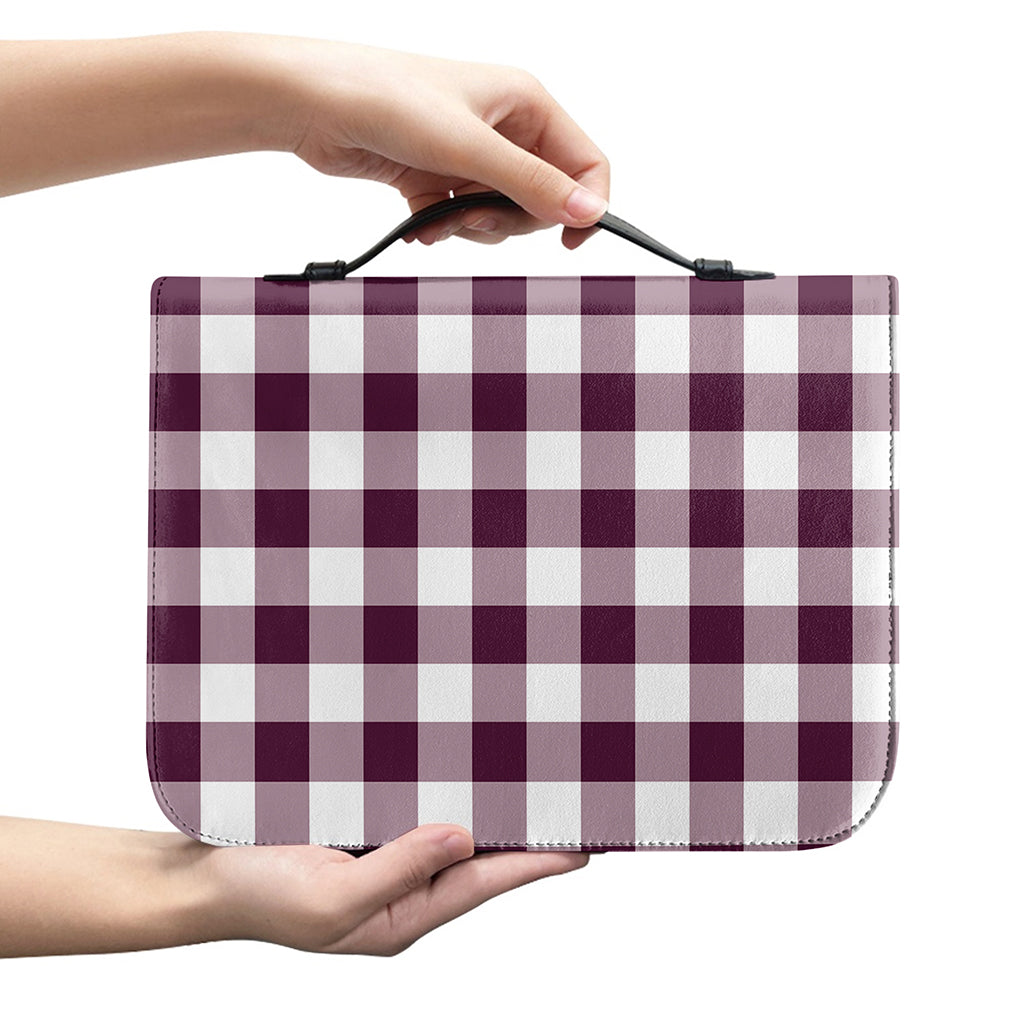 Burgundy And White Check Pattern Print Leather Bible Cover