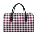 Burgundy And White Check Pattern Print Leather Duffel Bag
