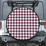 Burgundy And White Check Pattern Print Leather Spare Tire Cover