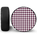 Burgundy And White Check Pattern Print Leather Spare Tire Cover