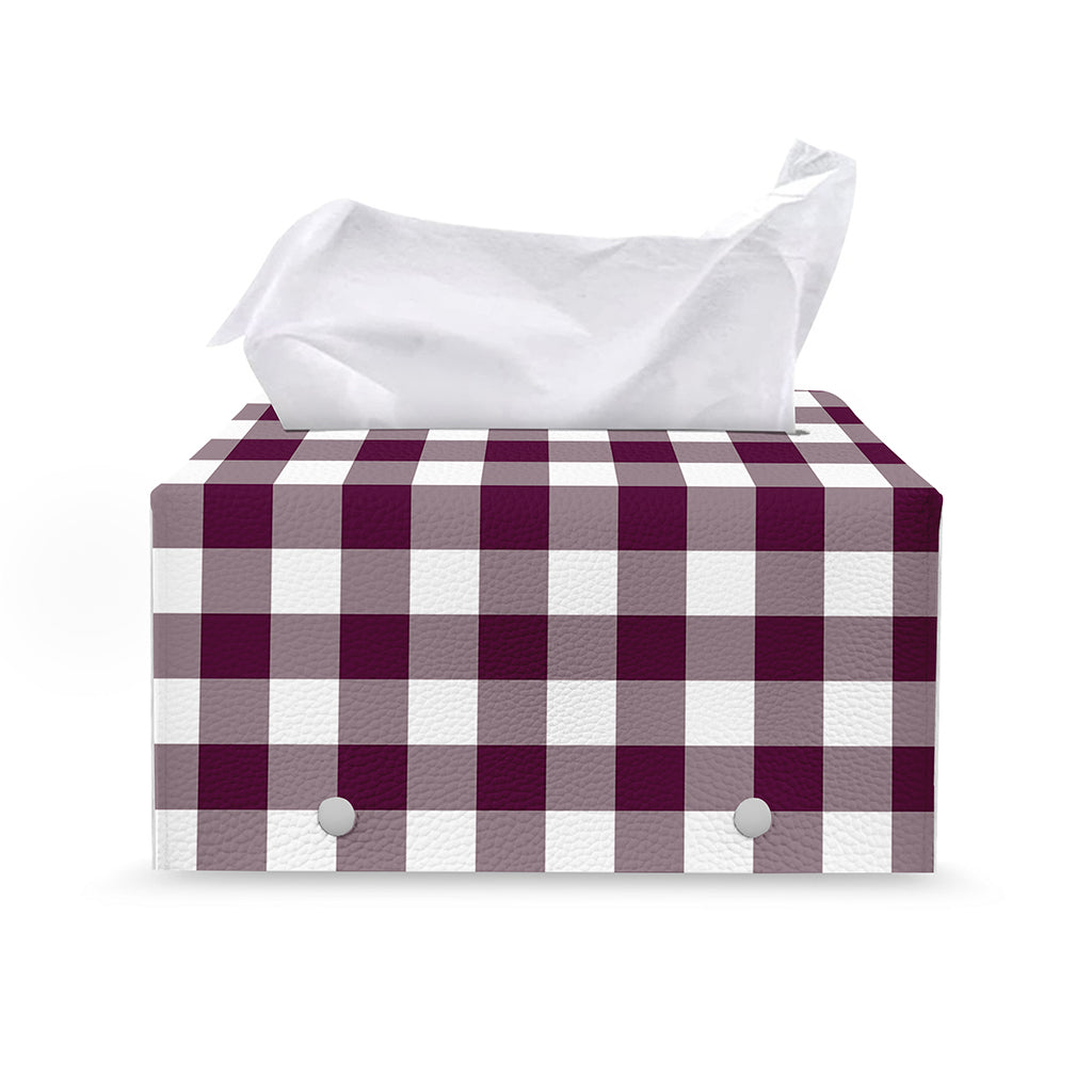 Burgundy And White Check Pattern Print Leather Tissue Box Cover