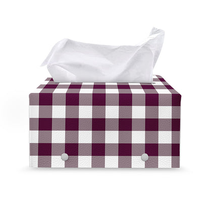 Burgundy And White Check Pattern Print Leather Tissue Box Cover