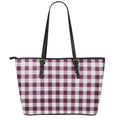 Burgundy And White Check Pattern Print Leather Tote Bag With Zipper