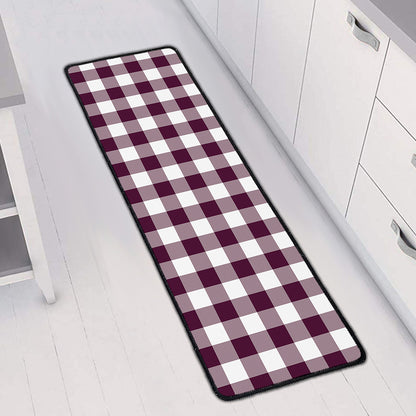 Burgundy And White Check Pattern Print Long Kitchen Mat