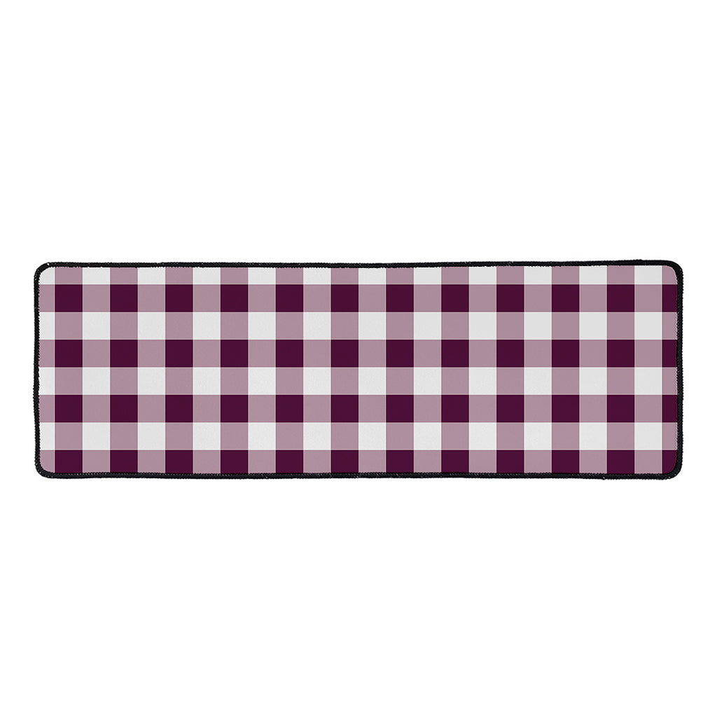 Burgundy And White Check Pattern Print Long Kitchen Mat