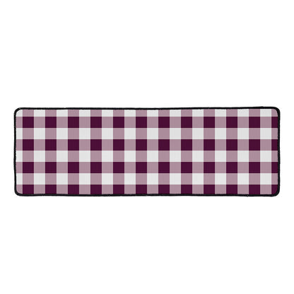 Burgundy And White Check Pattern Print Long Kitchen Mat