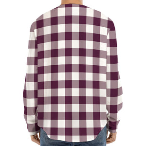 Burgundy And White Check Pattern Print Long Sleeve Baseball Jersey