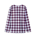 Burgundy And White Check Pattern Print Long Sleeve Short Coat