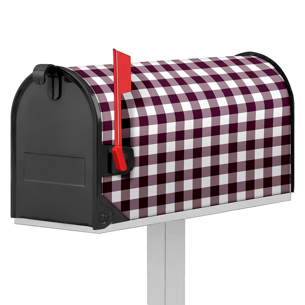 Burgundy And White Check Pattern Print Mailbox Cover