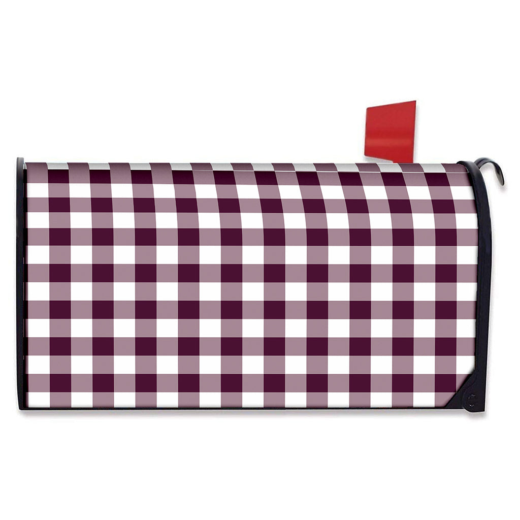 Burgundy And White Check Pattern Print Mailbox Cover