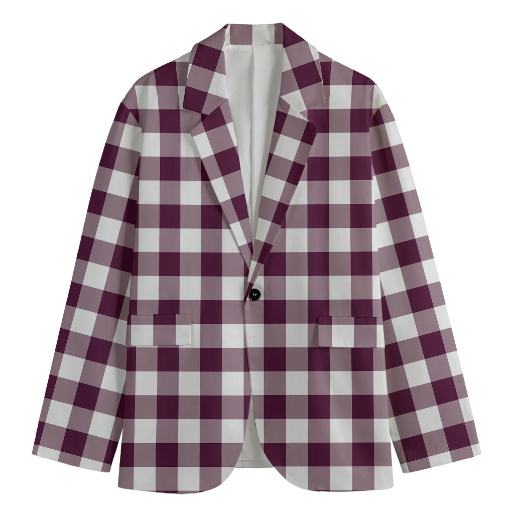 Burgundy And White Check Pattern Print Men's Blazer