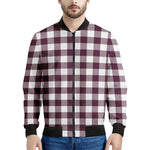 Burgundy And White Check Pattern Print Men's Bomber Jacket