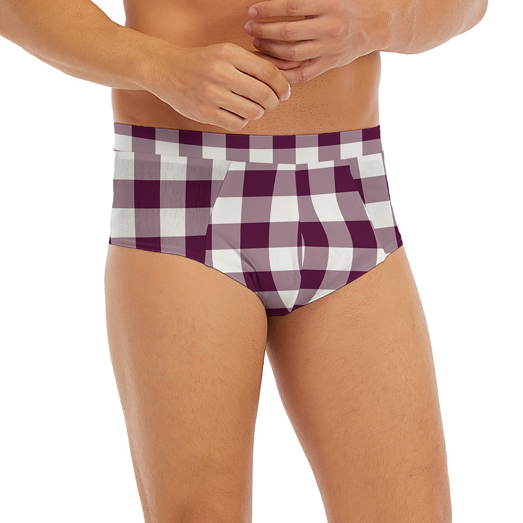Burgundy And White Check Pattern Print Men's Briefs