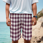 Burgundy And White Check Pattern Print Men's Cargo Shorts