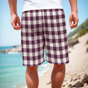 Burgundy And White Check Pattern Print Men's Cargo Shorts