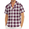 Burgundy And White Check Pattern Print Men's Deep V-Neck Shirt