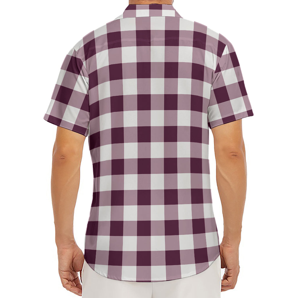 Burgundy And White Check Pattern Print Men's Deep V-Neck Shirt