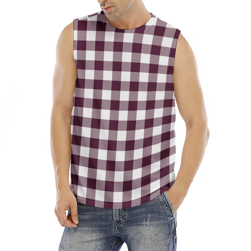 Burgundy And White Check Pattern Print Men's Fitness Tank Top