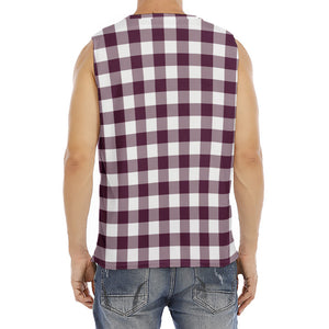 Burgundy And White Check Pattern Print Men's Fitness Tank Top