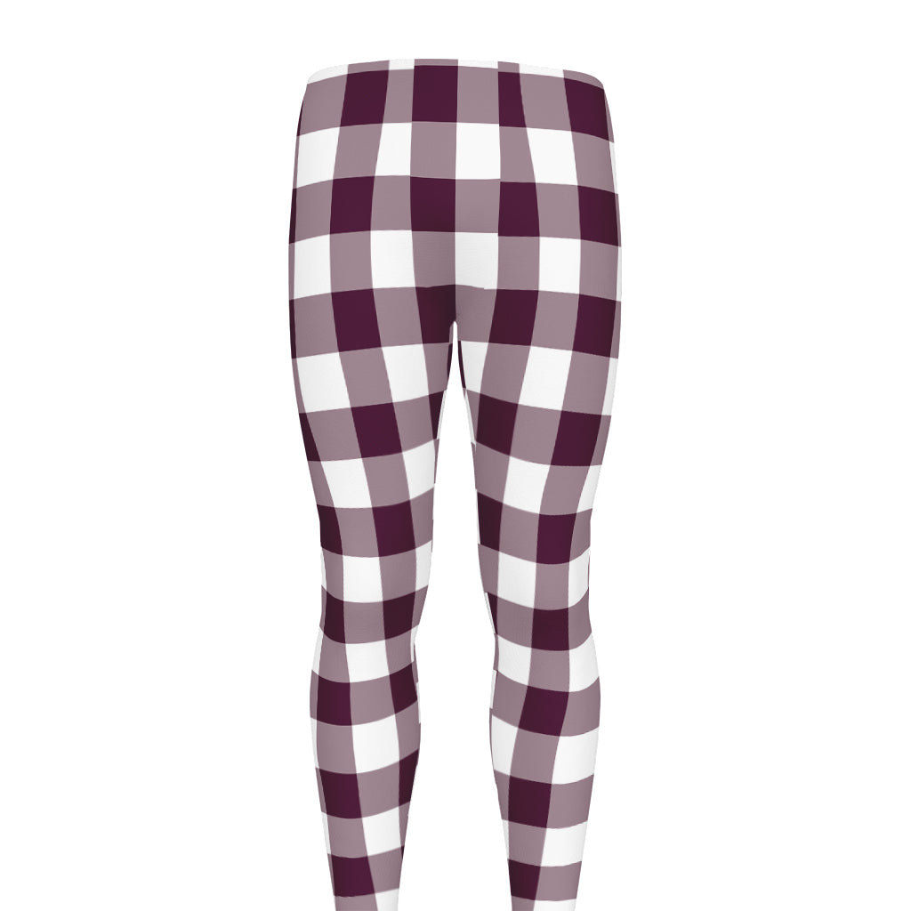 Burgundy And White Check Pattern Print Men's leggings