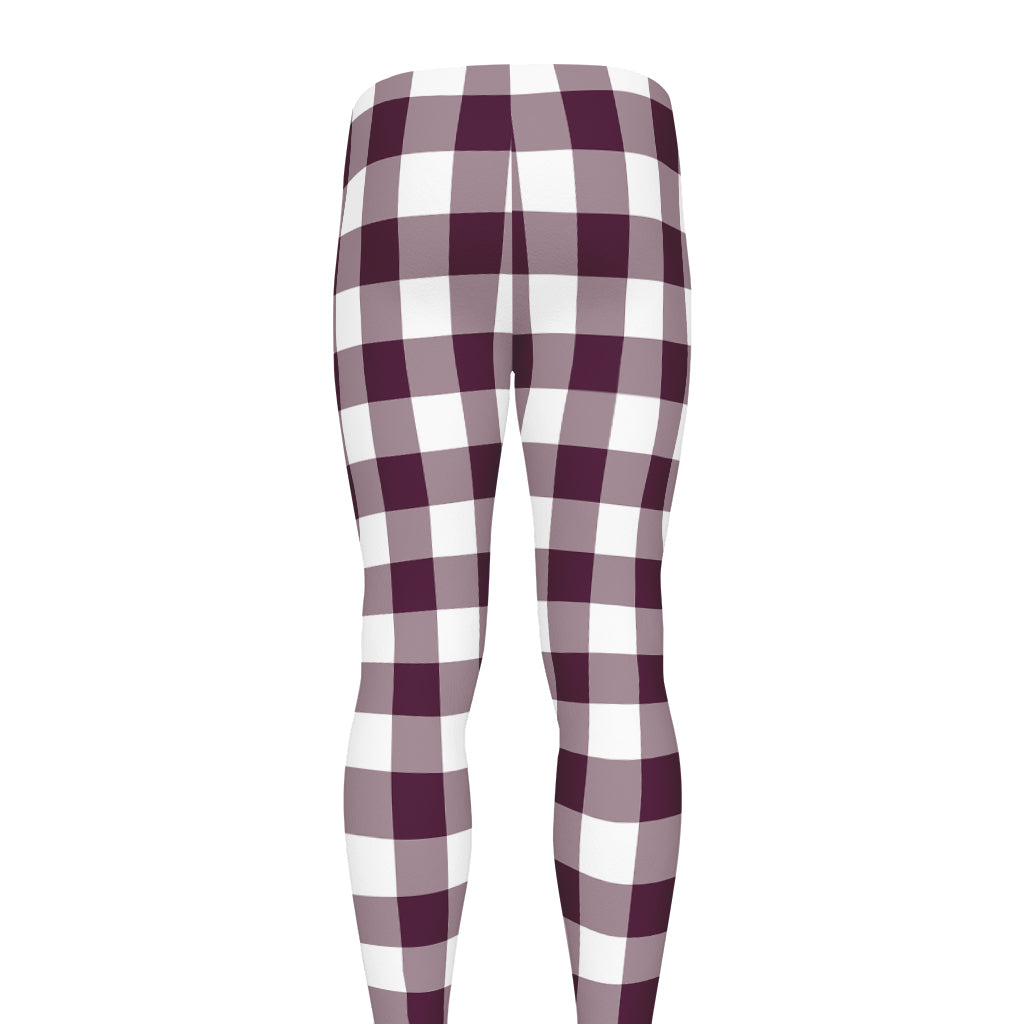 Burgundy And White Check Pattern Print Men's leggings