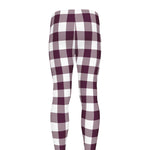 Burgundy And White Check Pattern Print Men's leggings