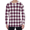 Burgundy And White Check Pattern Print Men's Long Sleeve T-Shirt