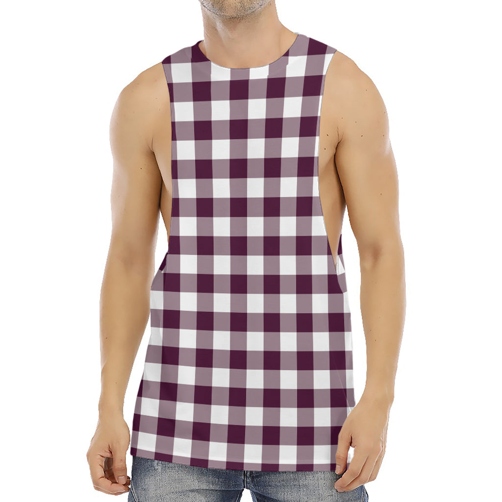 Burgundy And White Check Pattern Print Men's Muscle Tank Top