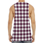 Burgundy And White Check Pattern Print Men's Muscle Tank Top