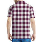 Burgundy And White Check Pattern Print Men's Polo Shirt