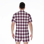 Burgundy And White Check Pattern Print Men's Rompers
