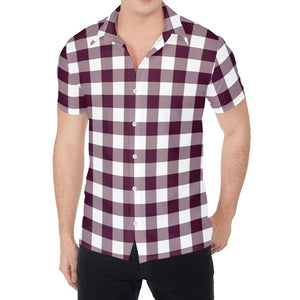 Burgundy And White Check Pattern Print Men's Shirt