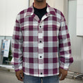 Burgundy And White Check Pattern Print Men's Shirt Jacket